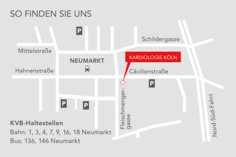 Anfahrtsskizze KARDIOLOGIE KÖLN am Neumarkt