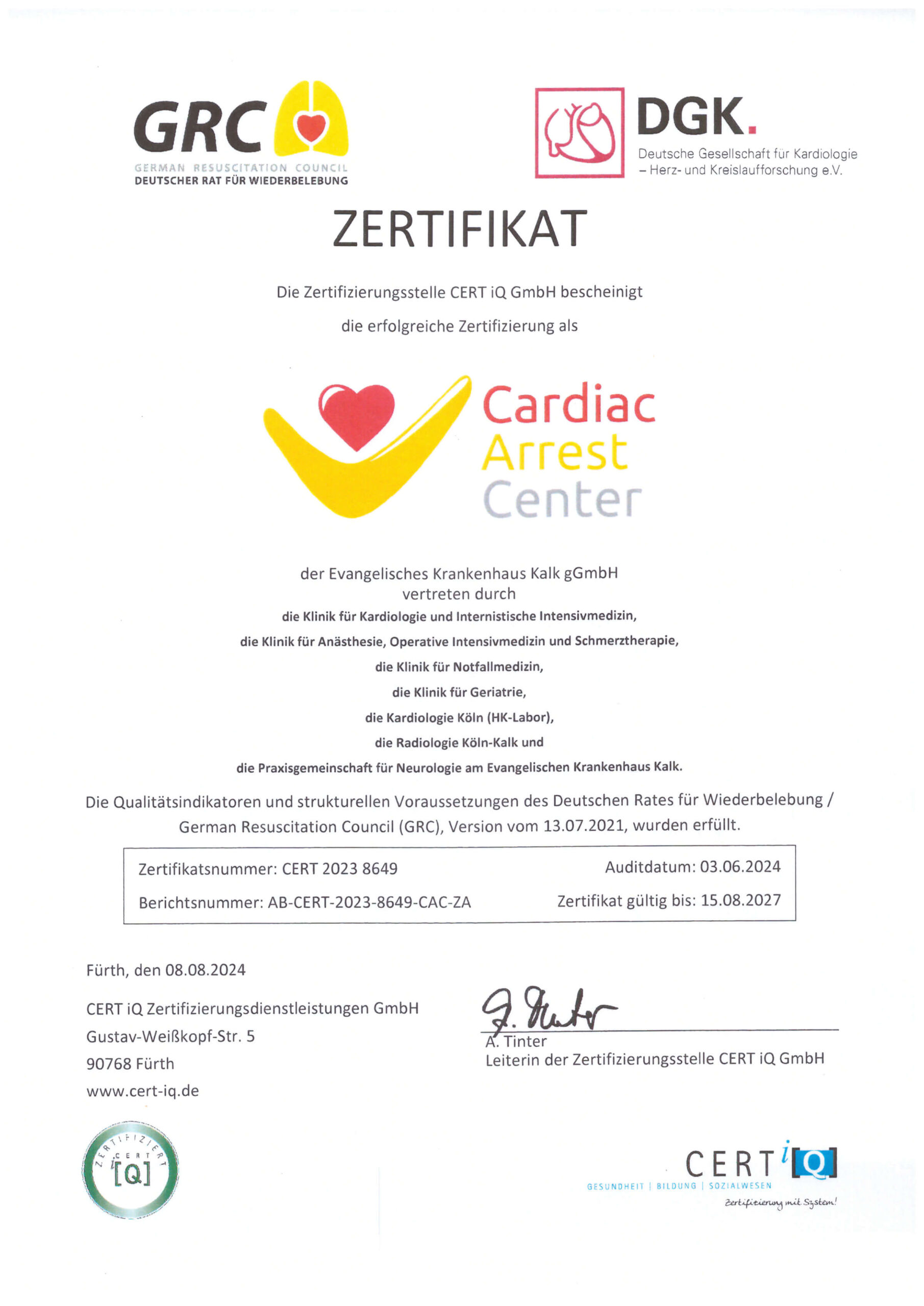Cardiac Arrest Center Zertifizierung